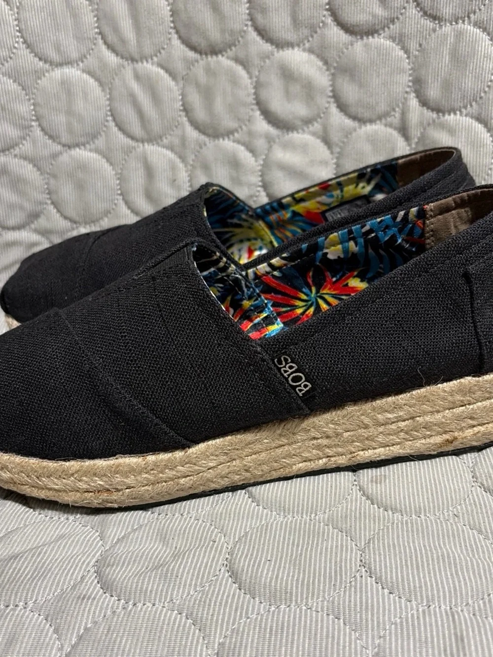 Skechers Black Canvas Espadrille Slip-On Flats